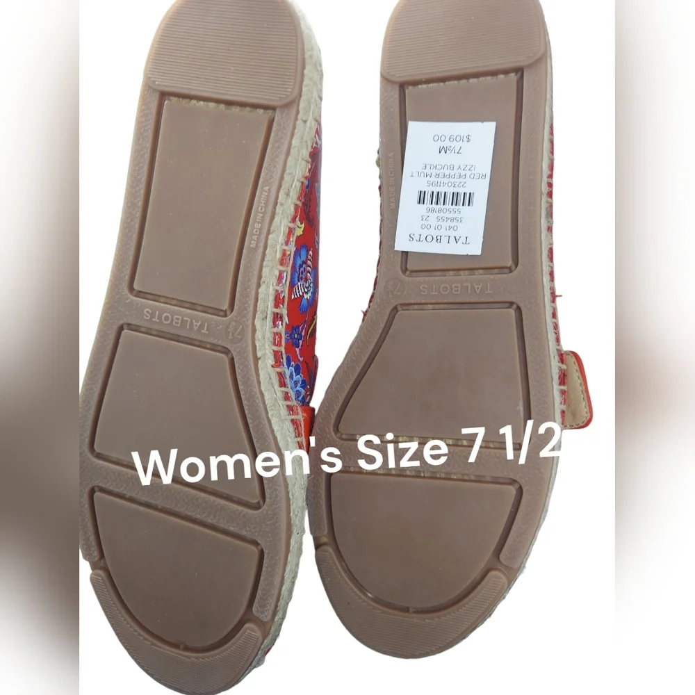 Talbots Red Pepper Izzy Buckle Espadrille Shoes Women's Size 7.5 NWT
